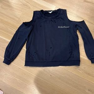Honey punch, blue, cold shoulder/destroyed, soft sweatshirt, size medium
